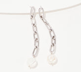 Affinity Sterling Silver Cultured Pearls Paperclip Drop Earrings, 2"